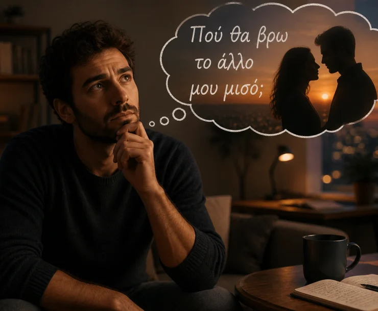 πού θα βρω το άλλο μου μισό, αναρωτιέται άνδρας πού θα βρω το άλλο μου μισό, αναρωτιέται άνδρας.